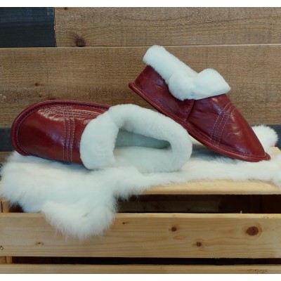 Bilodeau - Pantoufles en cuir et mouton pour femme - Rouge cerise